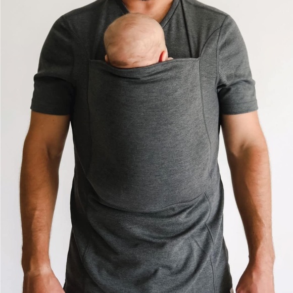 Lalabu Other - Lalabu Dad Shirt Babywearing v-neck T-Shirt with Kangaroo Pouch - Gray Small NWT